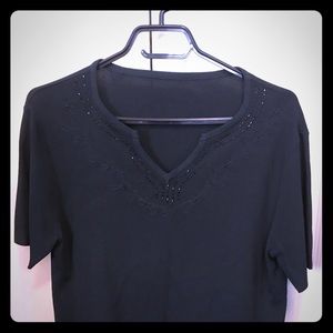Black beaded finely knit top funeral ready